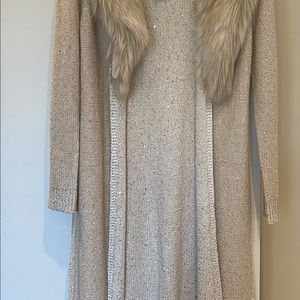 White House Black Market Gold Duster with Faux Fur